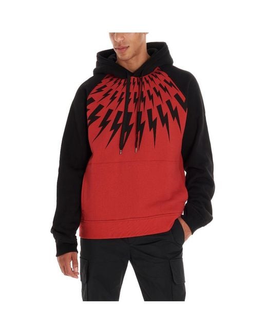 Neil Barrett Red Lightning Printing Hooded Sweater for men