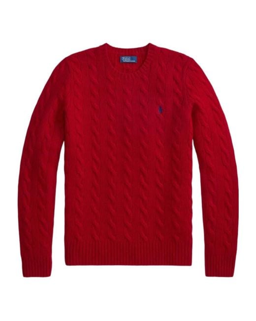 Polo Ralph Lauren Red Cable-Knit Wool-Cashmere Crewneck Sweater
