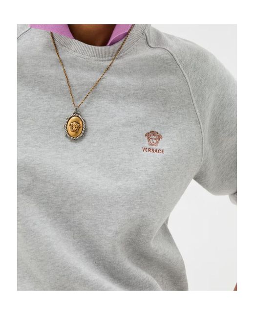 Versace Gray Logo-Embroidered Polo Sweatshirt