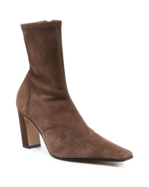 Khaite Brown Square-Toe Ankle Boots