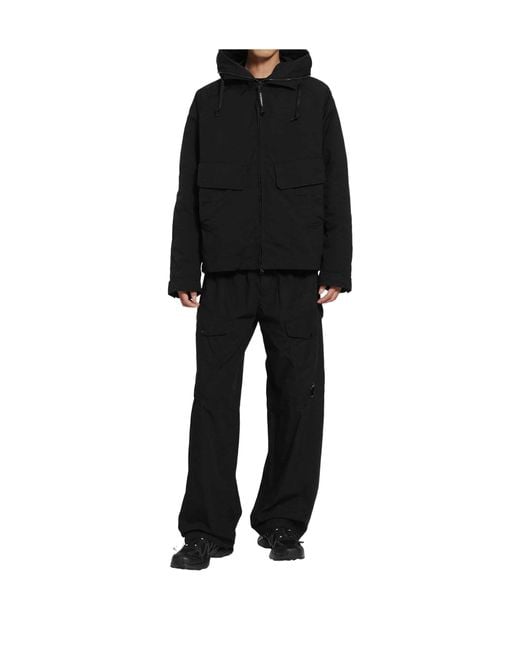 C P Company Black Goggle-Detail Hooded Jacket for men