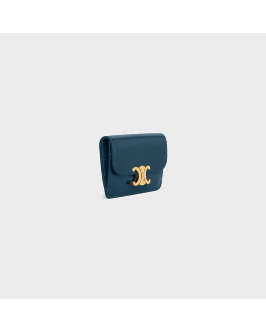Céline Blue Card Holder With Flap Triomphe