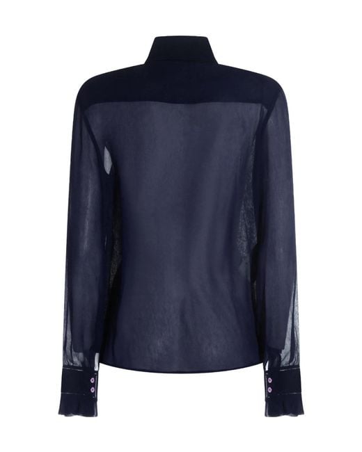 Alberta Ferretti Blue Ruffled Lace Shirt