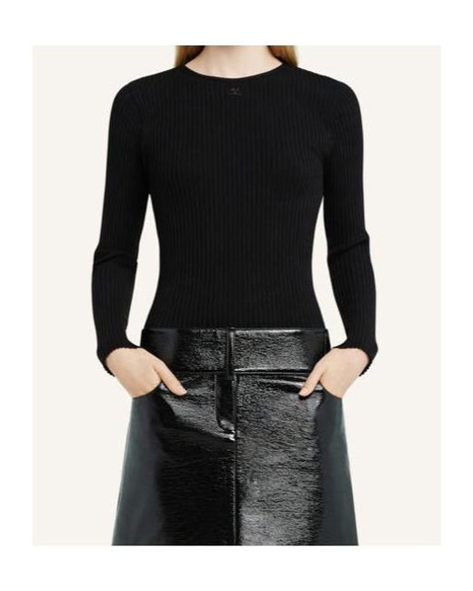 Courreges Black Courrèges Lingerie-Detailed Ribbed-Knit Jumper