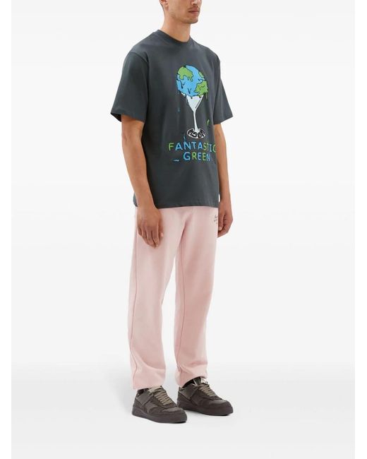 MSGM Blue Graphic-Print Cotton T-Shirt for men