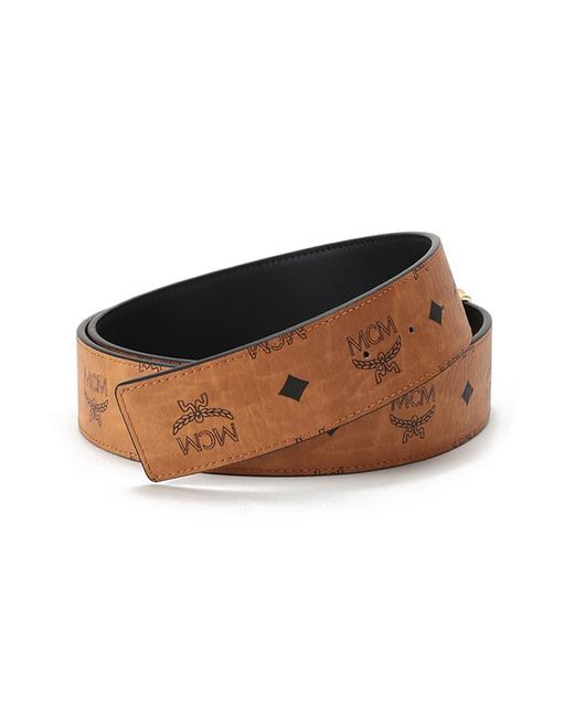MCM Brown Visetos Logo Buckle Belt