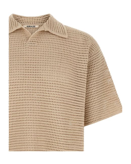 Auralee Natural Crochet Mesh Knit Polo Shirt for men