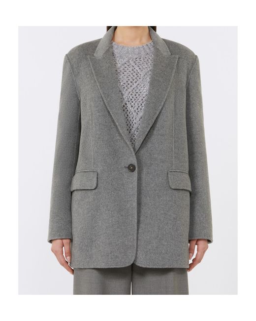 Max Mara Gray Wool And Silk Double-Cloth Blazer