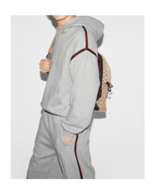 Gucci Gray Stripe Detailed Drawstring Hoodie for men