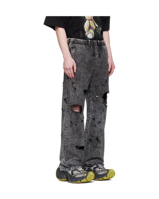 we11done Gray Destroyed Jersey Sweatpants for men