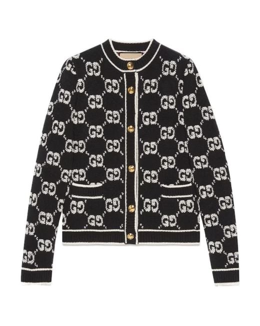 Gucci Black Gg Wool Bouclé Jacquard Cardigan