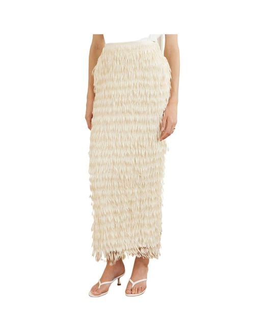 Maticevski White Resonate Fringed Satin Midi Skirt