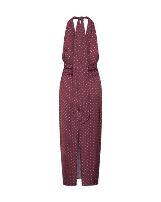 ROTATE BIRGER CHRISTENSEN Purple Dot Halterneck Scarf Dress