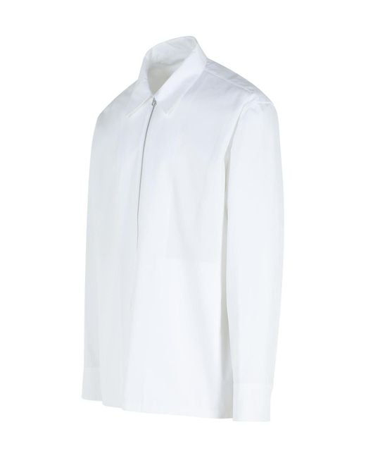 Jil Sander White Long Sleeved Zip-Up Shirt for men