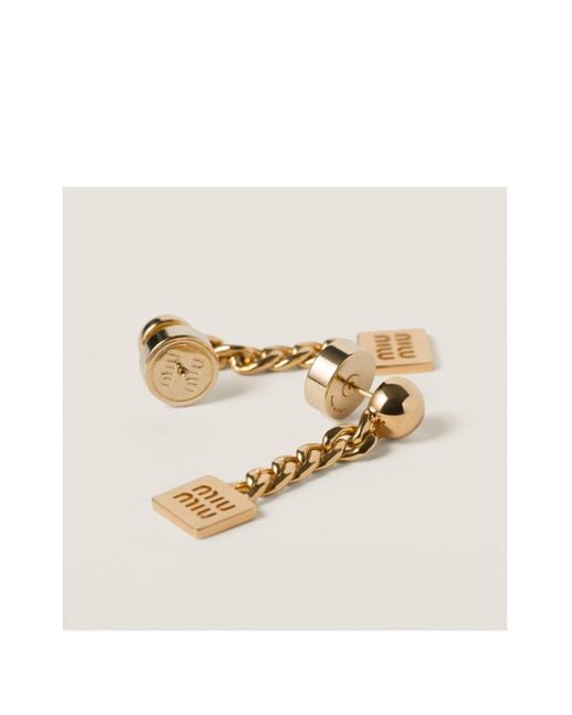 Miu Miu Metallic Logo-Detailed Drop Earrings