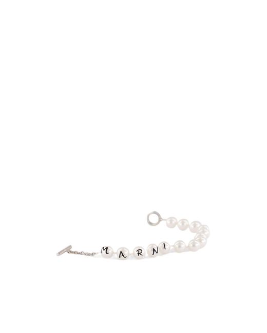 Marni White Logo Embellished Bracelet for men
