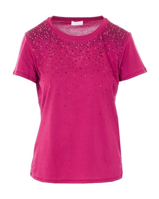 Liu Jo Pink Strass Crewneck T-Shirt