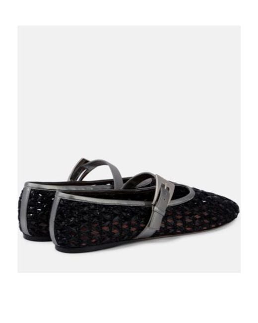 Paris Texas Black Sveva Buckle-Detail Raffia Ballet Flats