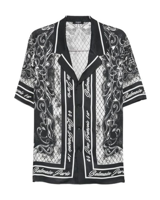 Balmain Black Baroque-Print Shirt for men