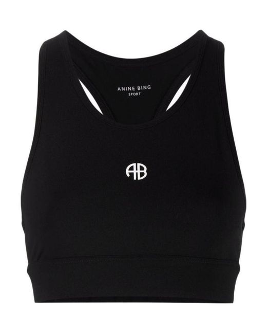 Anine Bing Black Logo-Print Sports Bra