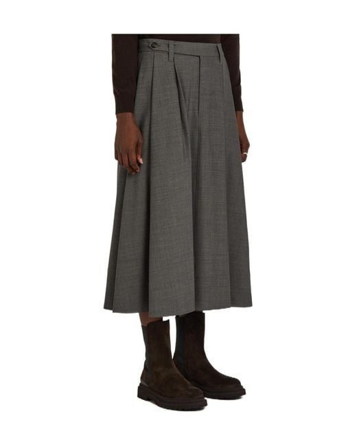 Brunello Cucinelli Gray Tailored Pleated Wool-Blend Midi Skirt