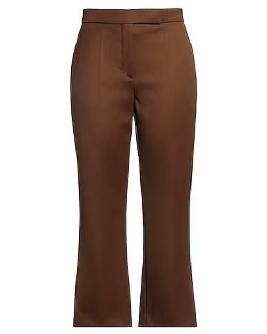 Tory Burch Brown High-Waisted Straight-Leg Wool Pants