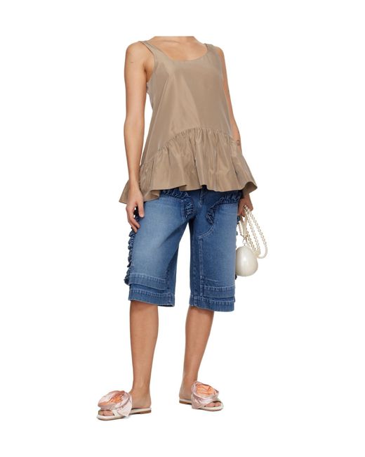 Simone Rocha Blue Asymmetrical Collar Ruffled Top
