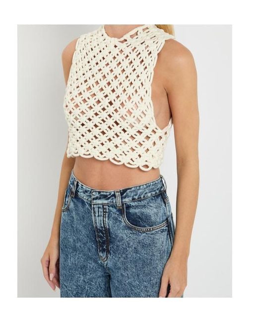 Alaïa Natural Knotted Cotton-Blend Crop Top