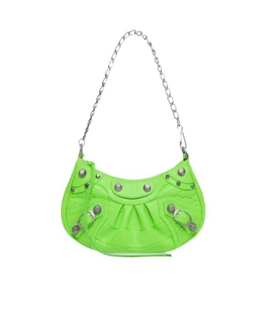 Balenciaga Le Cagole Mini Bag With Chain Crocodile Embossed In Bright Green
