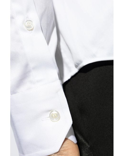 Giorgio Armani White Button-Up Curved Hem Shirt for men
