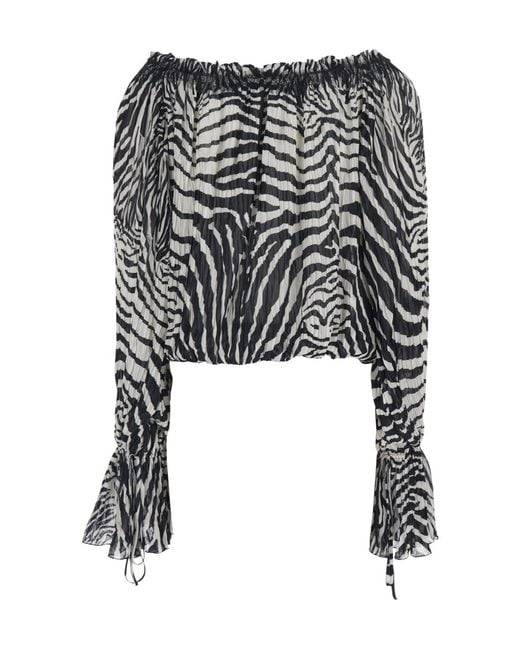 Blumarine Black Zebra Printed Boat Neckline Blouse
