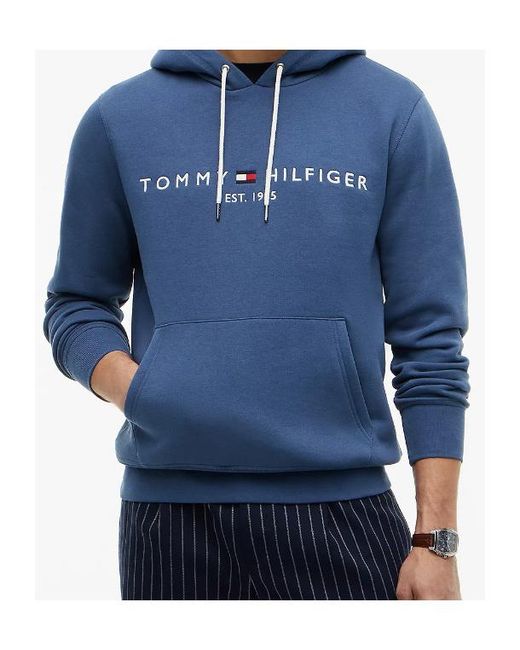 Tommy Hilfiger Blue Logo Fleece Drawstring Hoody for men