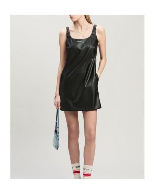 Palm Angels Black Logo Embroidered Sleeveless Mini Dress