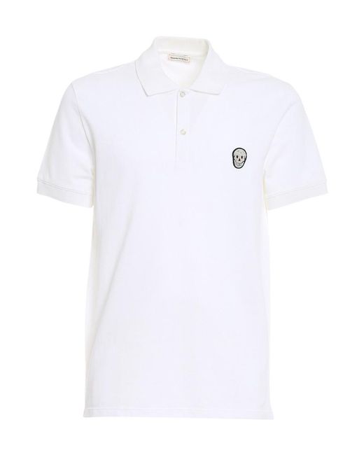 McQueen White Logo Short-Sleeved Polo Shirt for men
