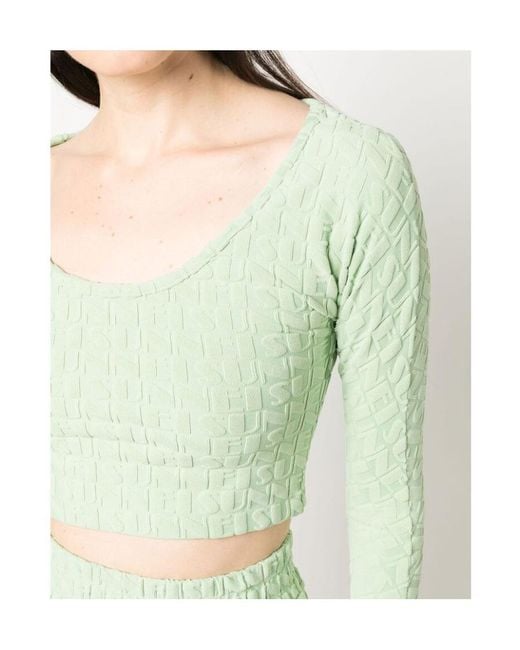 Sunnei Green Letter Detail Long-Sleeved T-Shirt