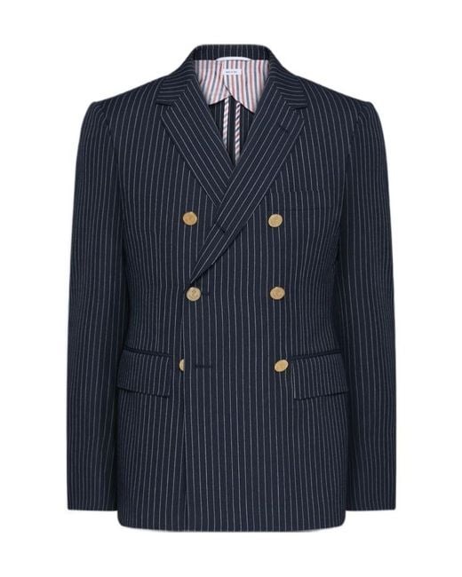 Thom Browne Blue Pinstripe Wool Blazer for men