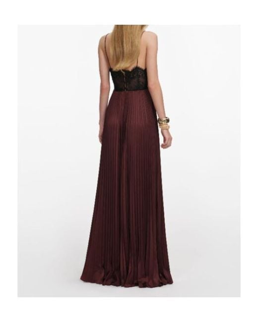 Self-Portrait Red Pleated Lace-Trim Maxi Dress