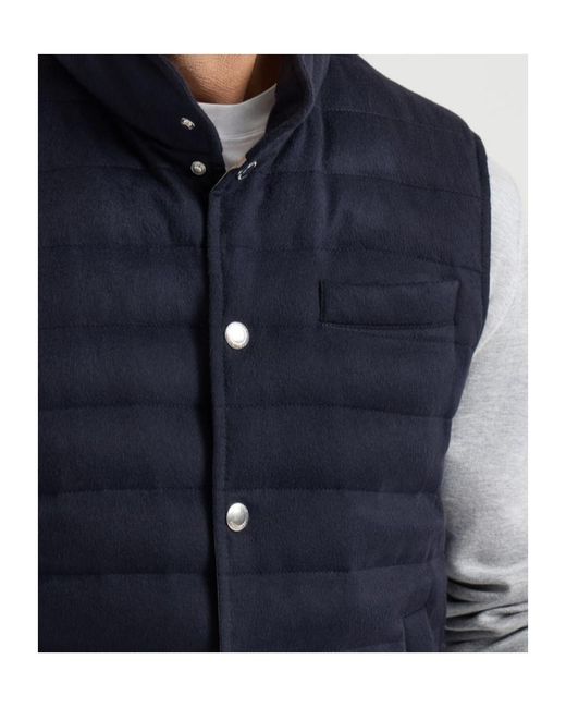 Brunello Cucinelli Blue Lightweight Cashmere Flannel Down Vest for men