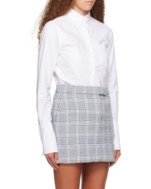 Thom Browne White Logo-Patch Button-Up Poplin Shirt
