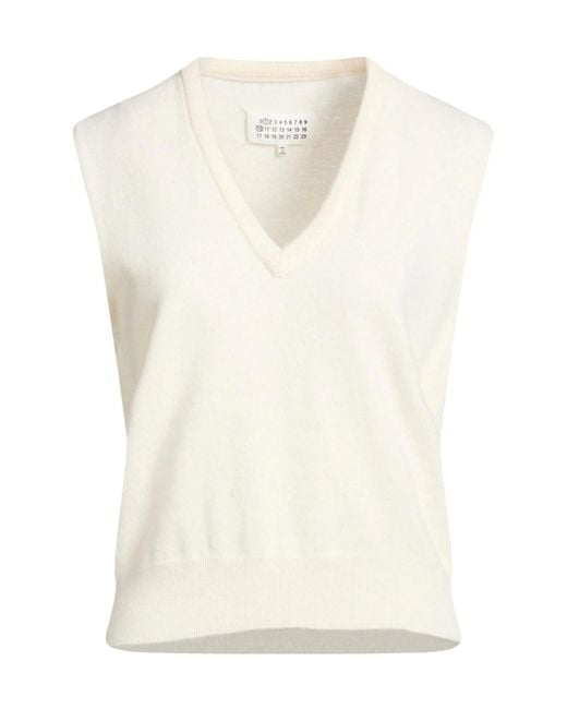 Maison Margiela White Sleeveless Vneck Wool Sweater
