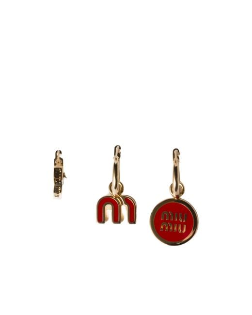 Miu Miu Red Set Of Enameled Metal Earrings