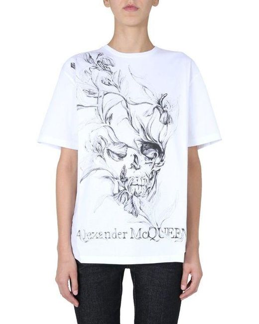 McQueen White T-Shirt With Round Neck And Short Sleeves