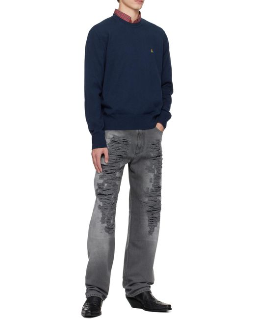 Vivienne Westwood Blue Alex Orb-Embellished Cotton-Cashmere Sweater for men