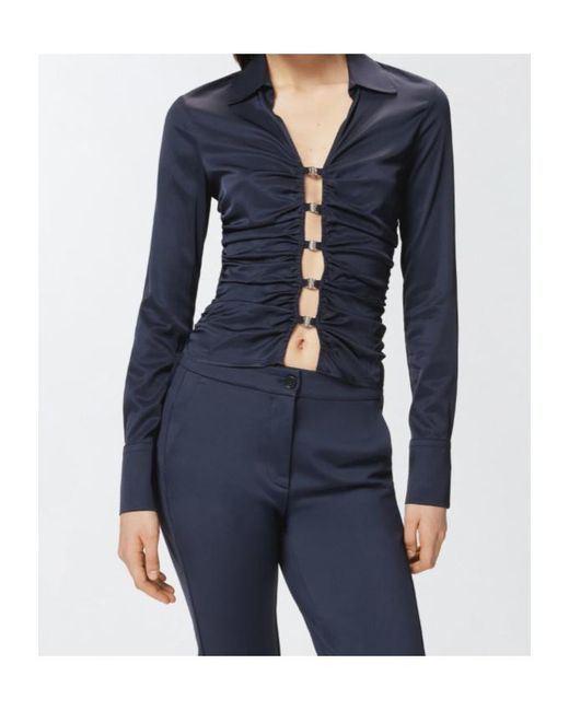 Pinko Blue Shiny Gathered-Detail Blouse