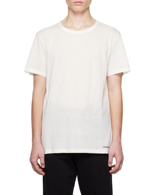 Jil Sander White Logo Printed Crewneck T-Shirt for men