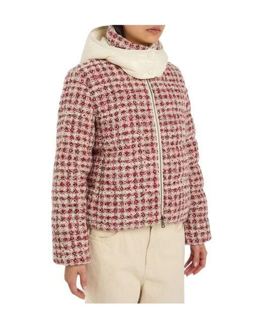 Moncler Red Plaid Padded Metallic-Tweed Jacket