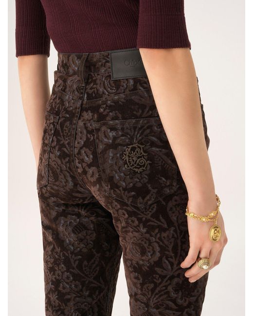 Chloé Black Chloé Floral Flocked Straight-Leg Velvet Pants