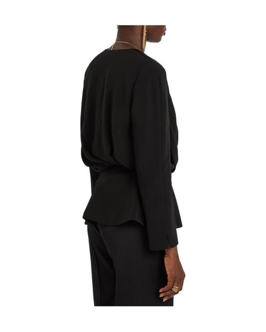 Chloé Black Draped Woven Wrap Blouse