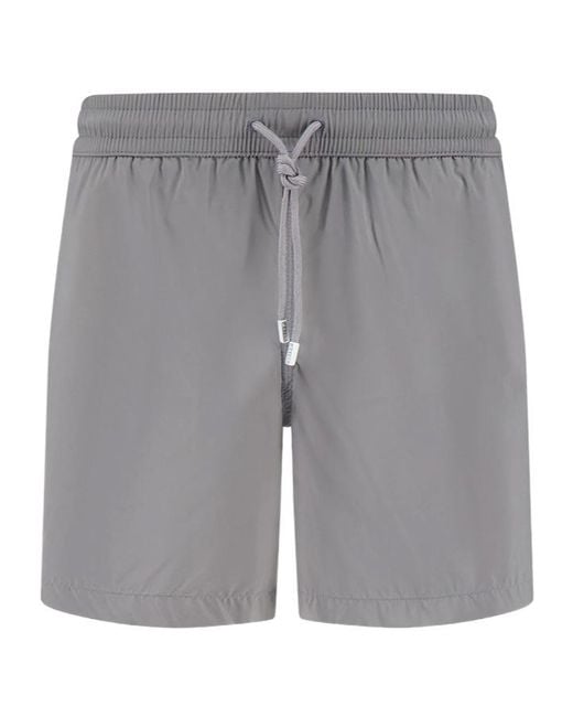 Fedeli Gray Drawstring Elastic-Waist Swim Shorts for men