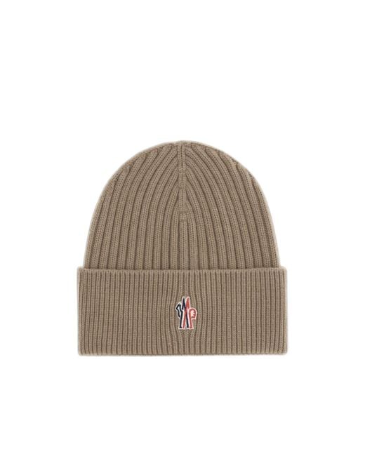 Moncler Brown Grenoble Logo Patch Knitted Beanie for men